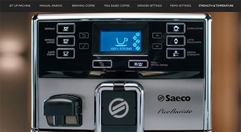 Réglages d'intensité et d'arôme de la machine espresso Saeco