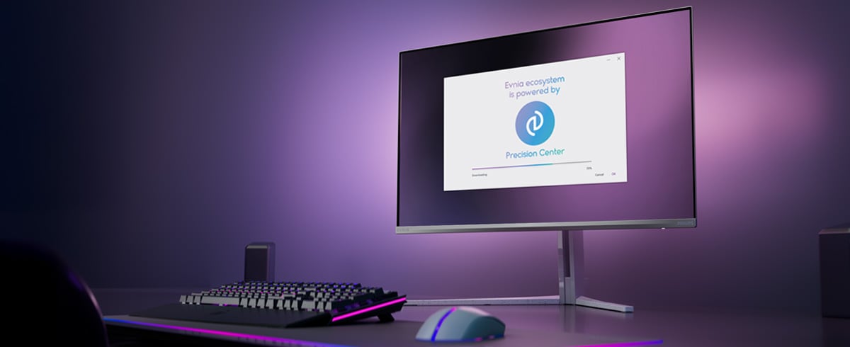 Philips Evnia-monitor opgesteld voor Precision Center