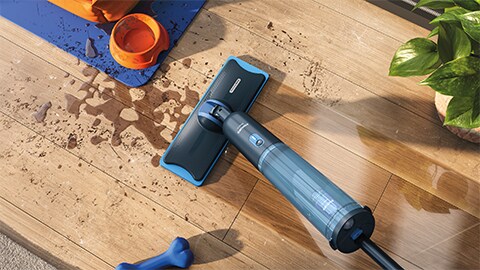 Philips OneUp elektrische dweil maakt de houten vloer schoon