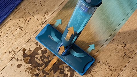 Philips OneUp zuigt vuil water op en pompt schoon water op de vloer