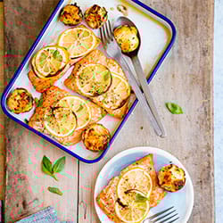 Dos de saumon au citron et champignons farcis