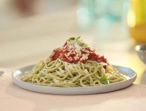 Spaghetti met spinazie