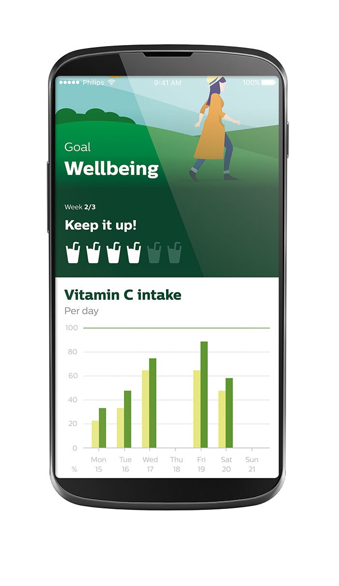 The Philips NutriU app helps you reach your healthy living goal